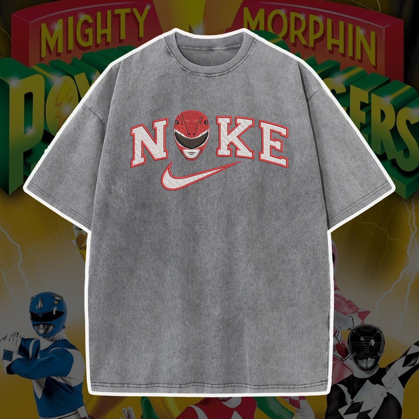 Personalized Embroidered Mighty Morphin Power Rangers NKE Bootleg Rap Tee