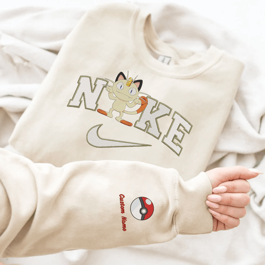 Embroidered PKM Meowth Custom Hoodie T-Shirt Sweatshirt