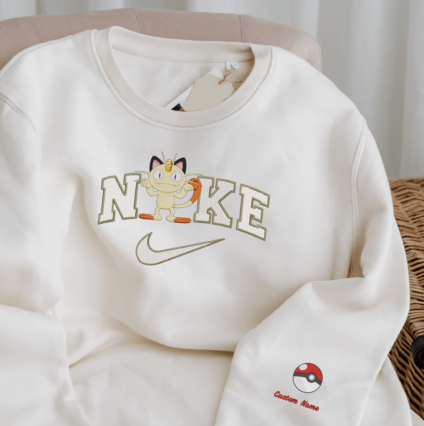 Embroidered PKM Meowth Custom Hoodie T-Shirt Sweatshirt