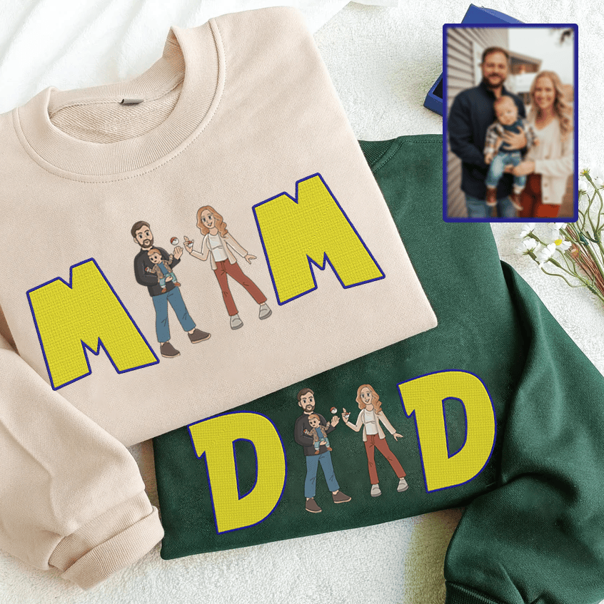 Personalized PKM Family Photo Embroidered T-Shirt, Hoodie, Sweatshirt