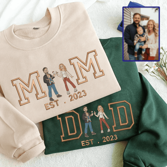 Personalized PKM Family Photo Mom Dad Embroidered T-Shirt, Hoodie, Sweatshirt