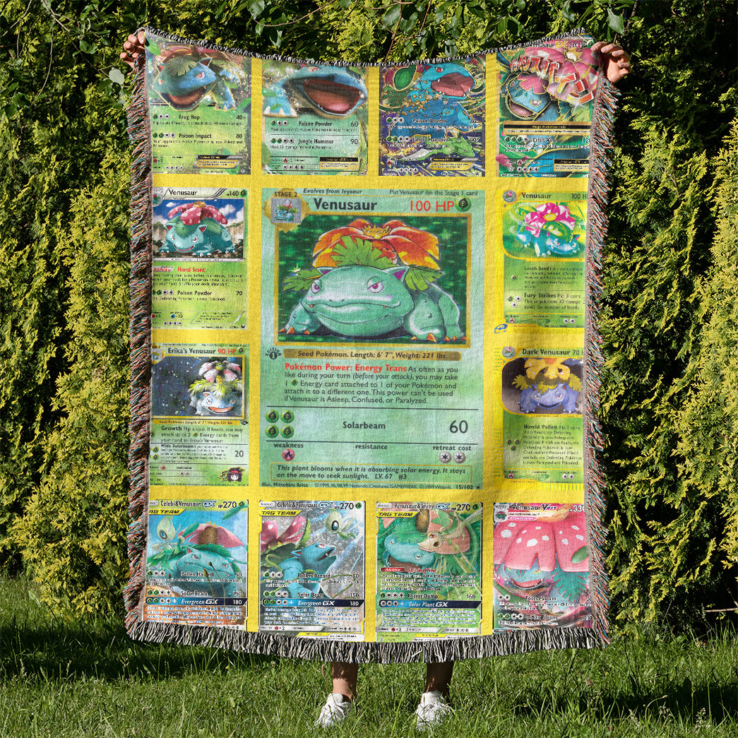 Anime PKM Venusaur Cards Version 2 Custom Woven Blanket