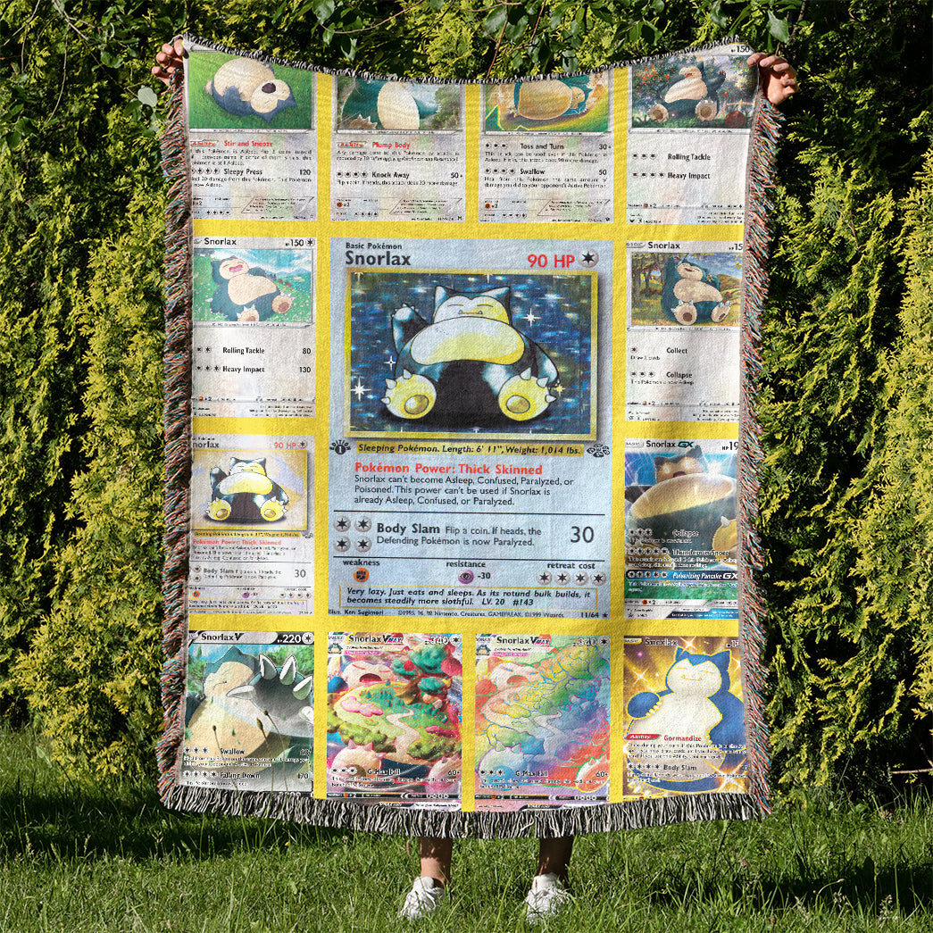 Anime PKM Snorlax Cards Version 2 Custom Woven Blanket