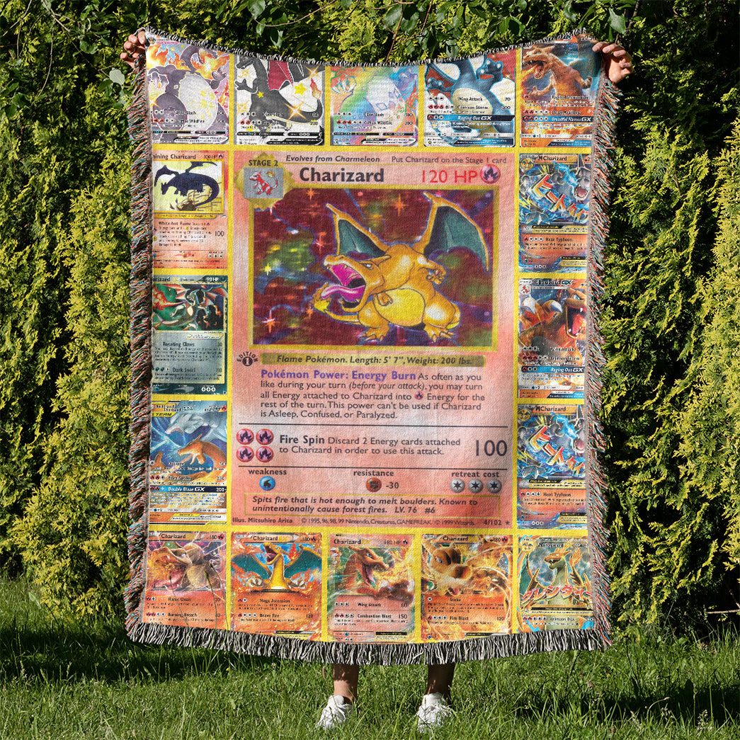 Anime PKM Charizard Cards Custom Woven Blanket