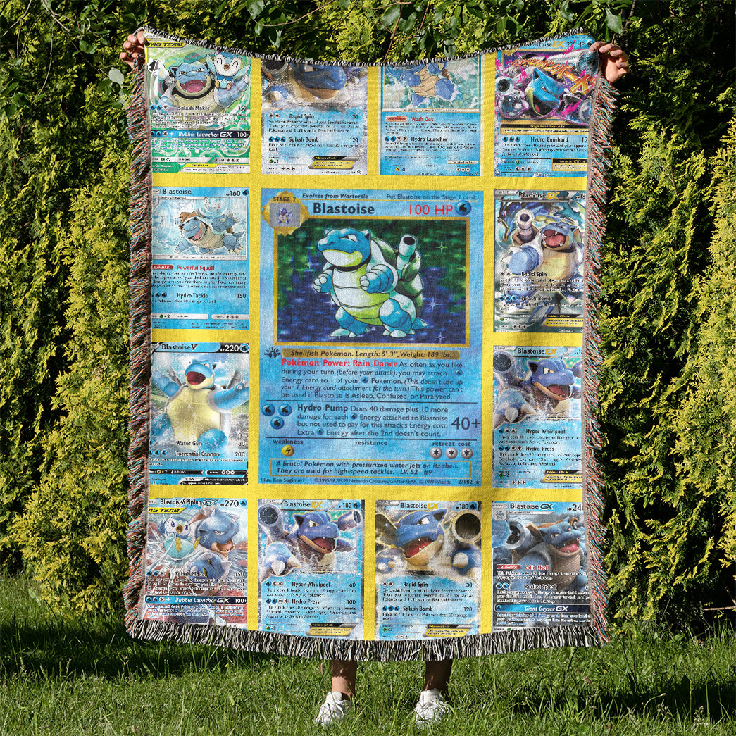 Anime PKM Blastoise Cards Version 2 Custom Woven Blanket