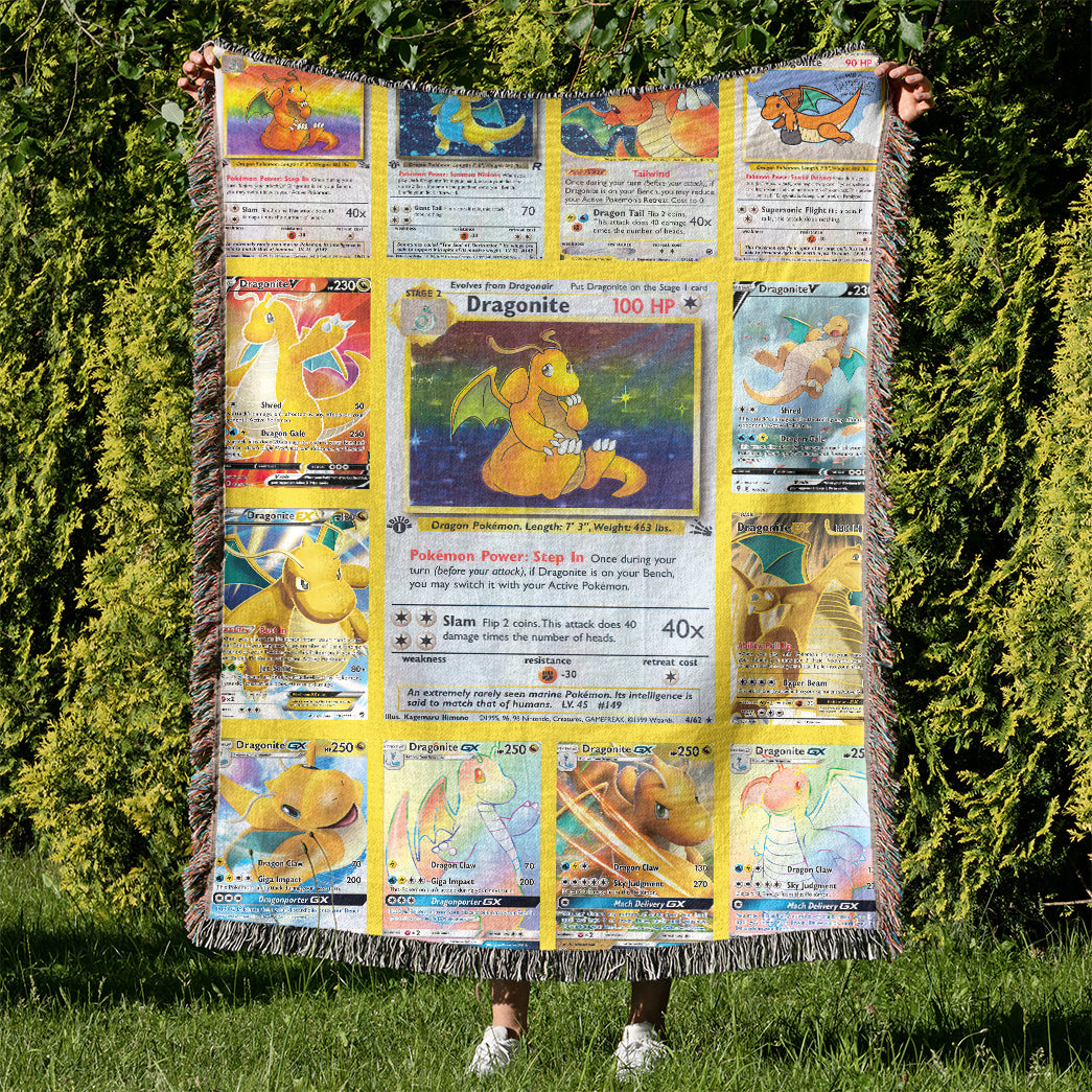 Anime PKM Dragonite Cards Version 2 Custom Woven Blanket