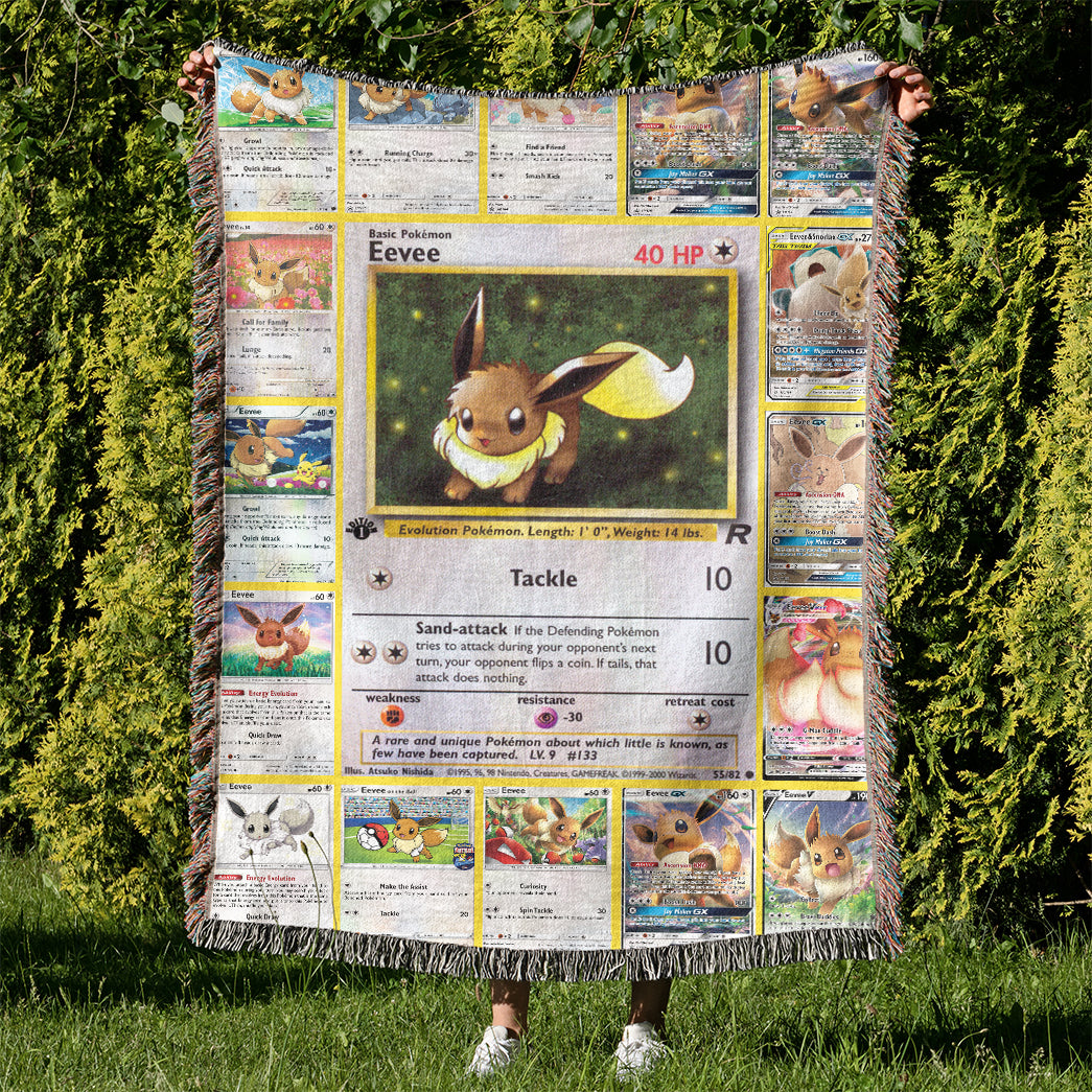 Anime PKM Eevee Cards Custom Woven Blanket