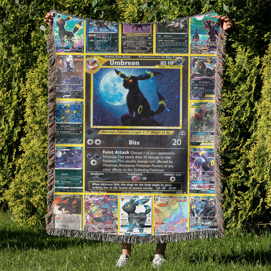 Anime PKM Umbreon Cards Custom Woven Blanket