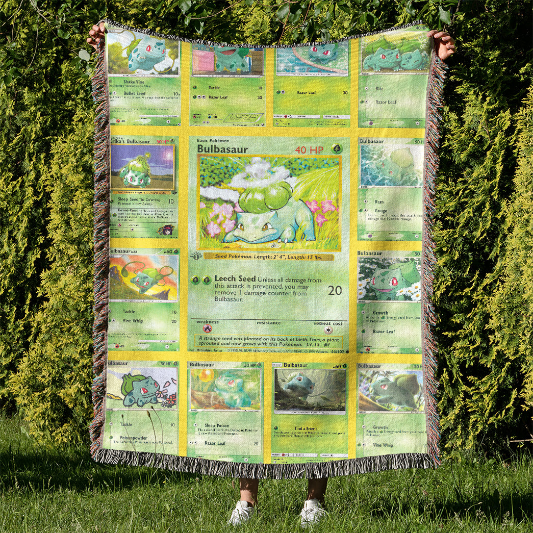 Anime PKM Bulbasaur Cards Version 2 Custom Woven Blanket