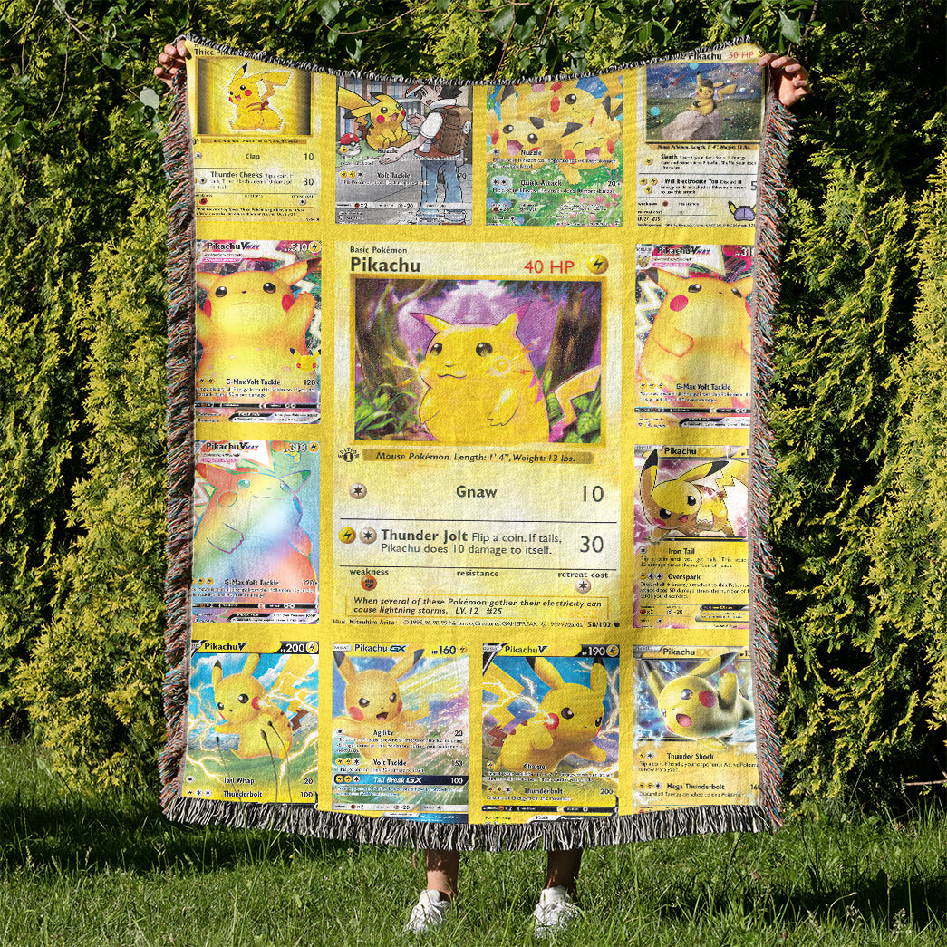 Anime PKM Pikachu Cards Version 2 Custom Woven Blanket