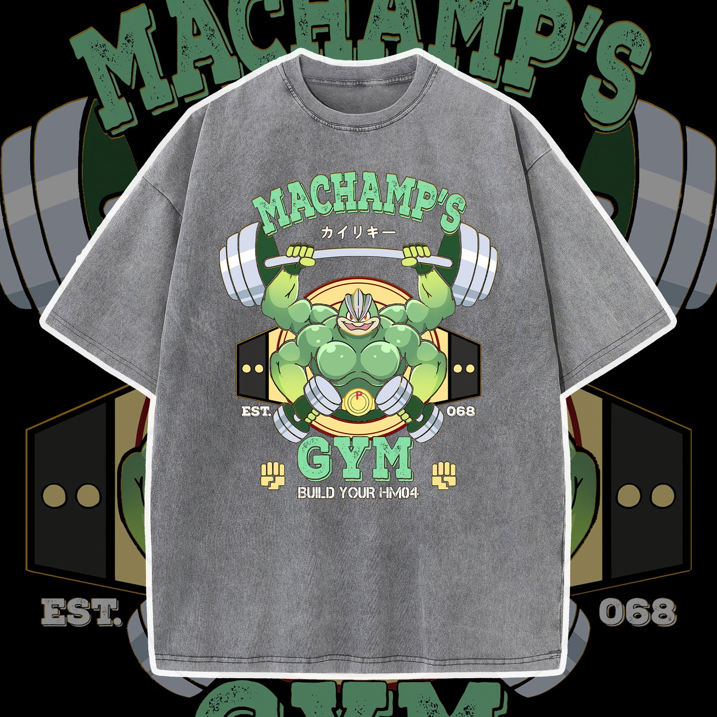 PKM Machamp Green Gym Printed Bootleg Rap Tee