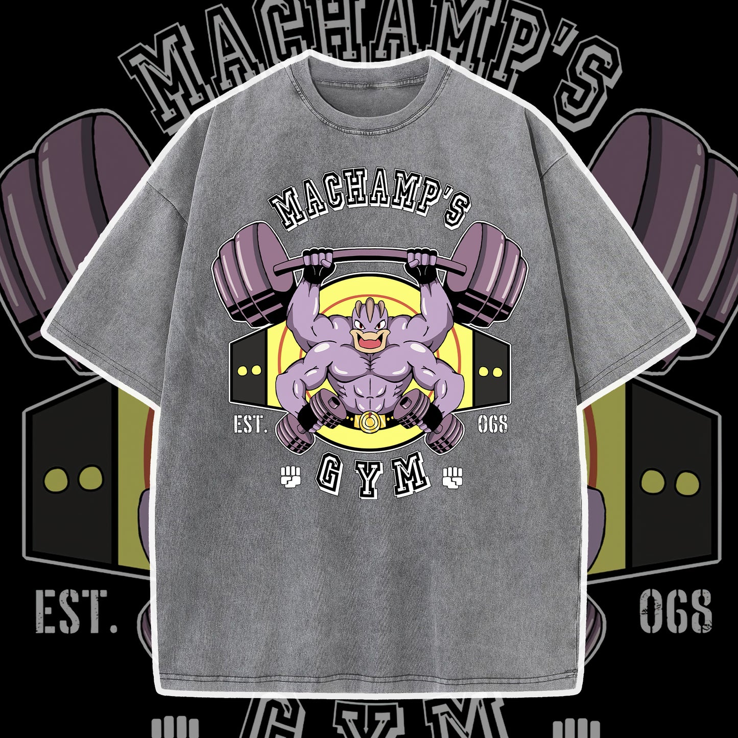 PKM Machamp Purple 2 Gym Printed Bootleg Rap Tee