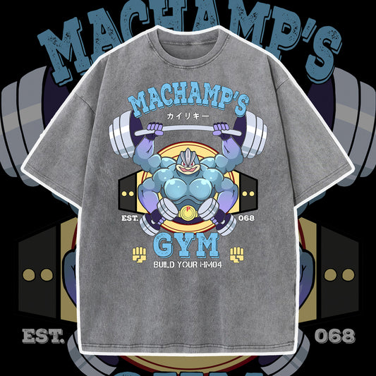 PKM Machamp Blue Gym Printed Bootleg Rap Tee