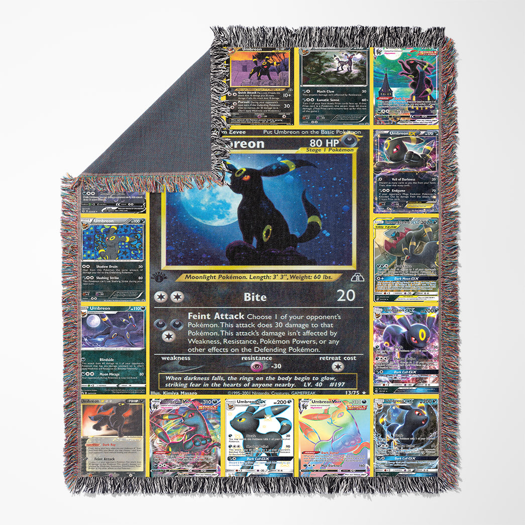 Anime PKM Umbreon Cards Custom Woven Blanket