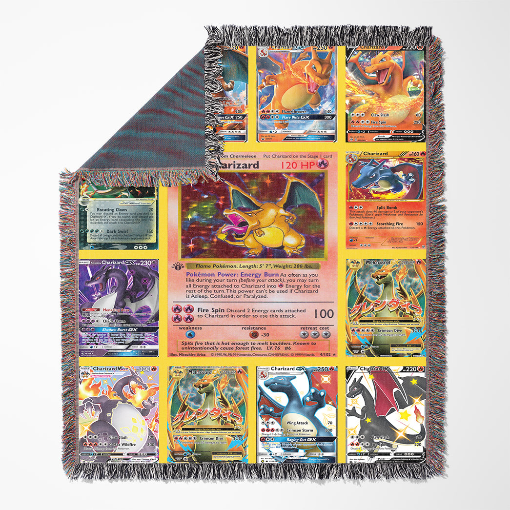 Anime PKM Charizard Cards Version 2 Custom Woven Blanket