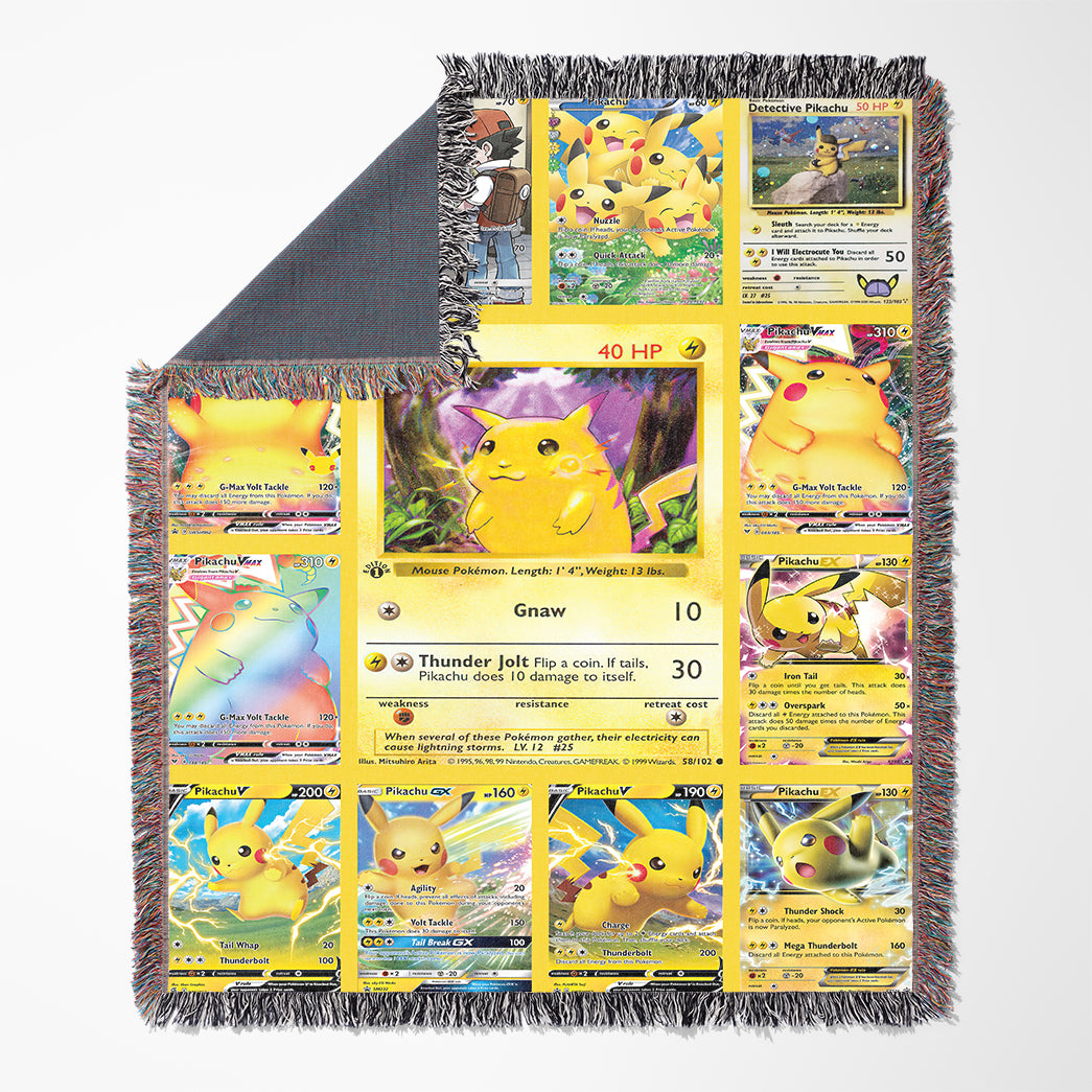 Anime PKM Pikachu Cards Version 2 Custom Woven Blanket