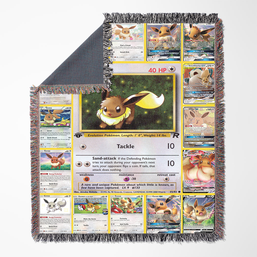 Anime PKM Eevee Cards Custom Woven Blanket