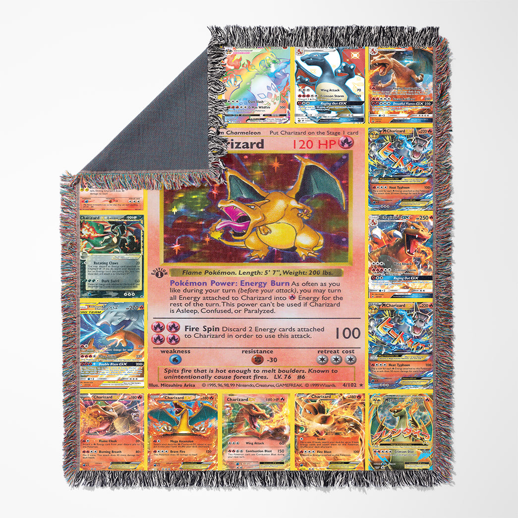 Anime PKM Charizard Cards Custom Woven Blanket