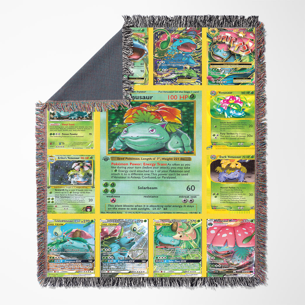 Anime PKM Venusaur Cards Version 2 Custom Woven Blanket