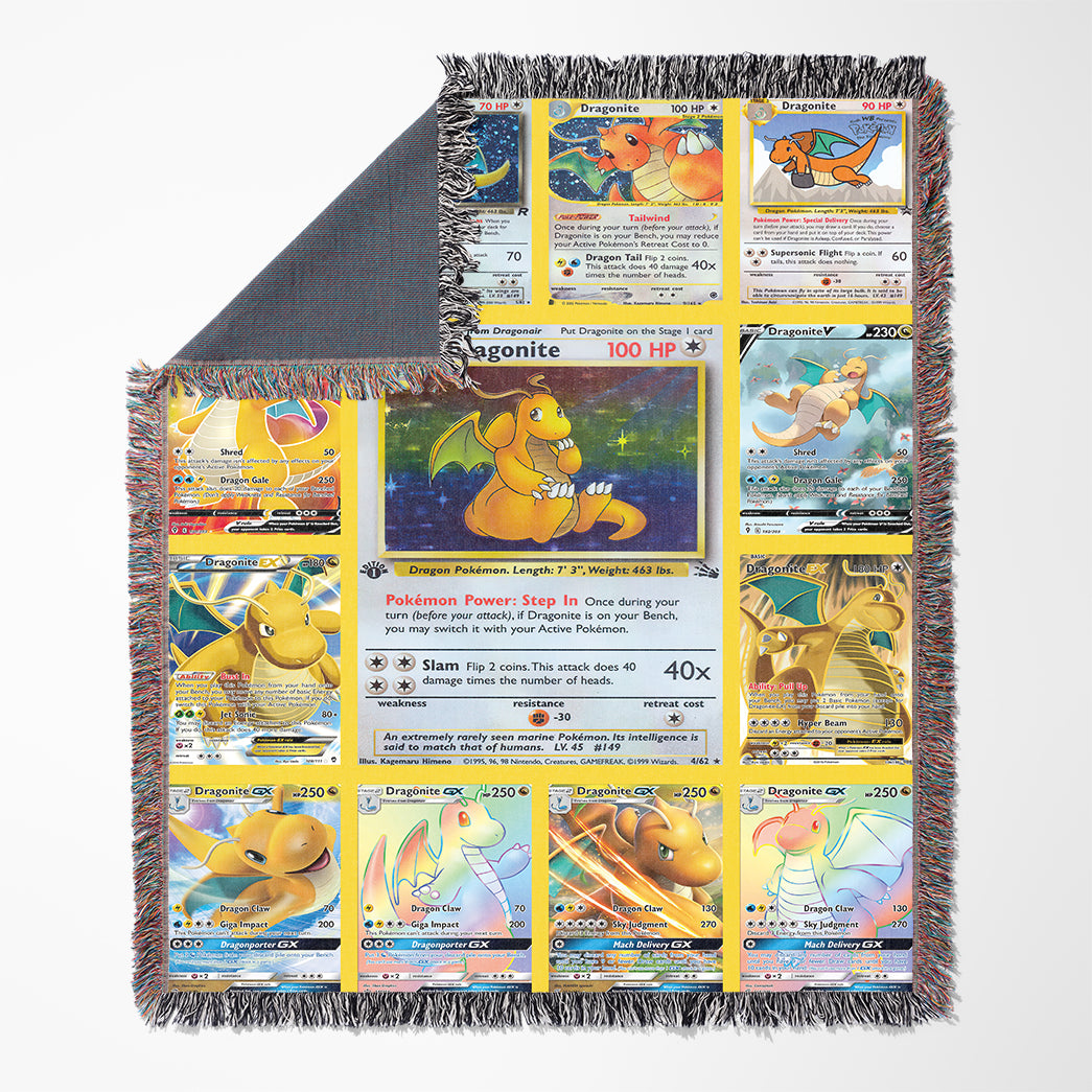 Anime PKM Dragonite Cards Version 2 Custom Woven Blanket