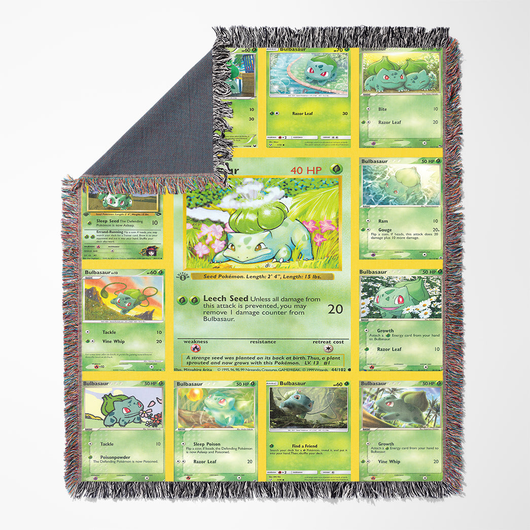 Anime PKM Bulbasaur Cards Version 2 Custom Woven Blanket