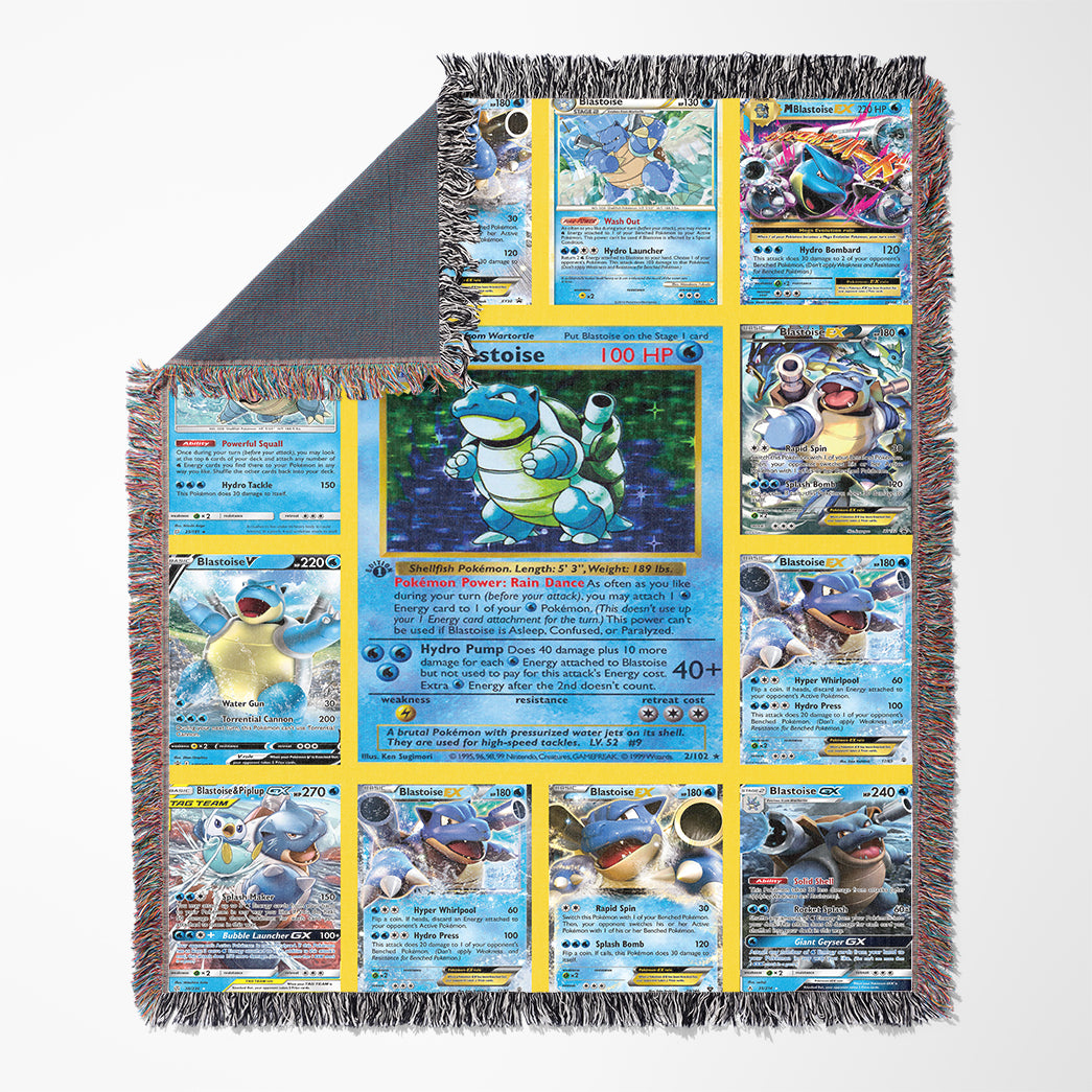 Anime PKM Blastoise Cards Version 2 Custom Woven Blanket