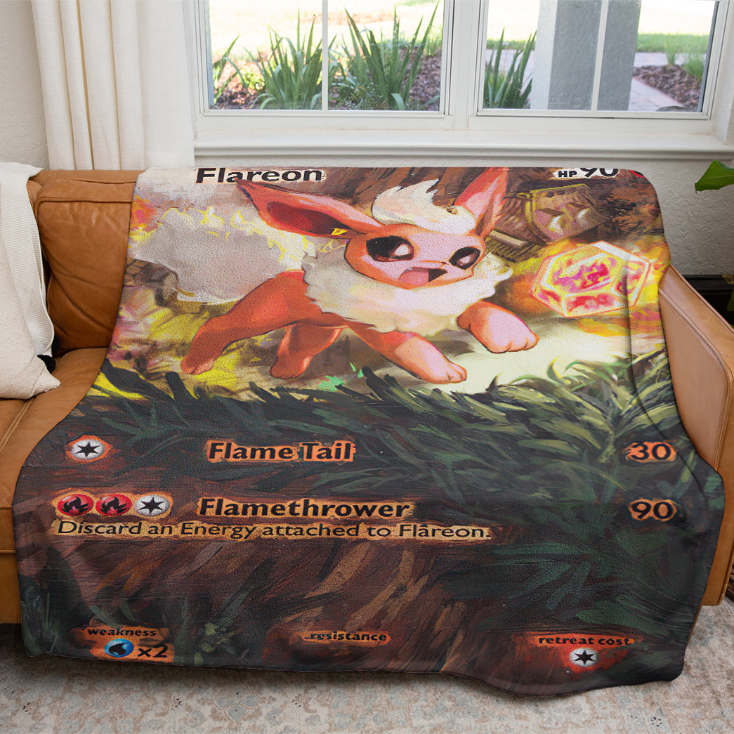 Anime PKM Painted Flareon Custom 2-Side Printed Thicken Soft Blanket