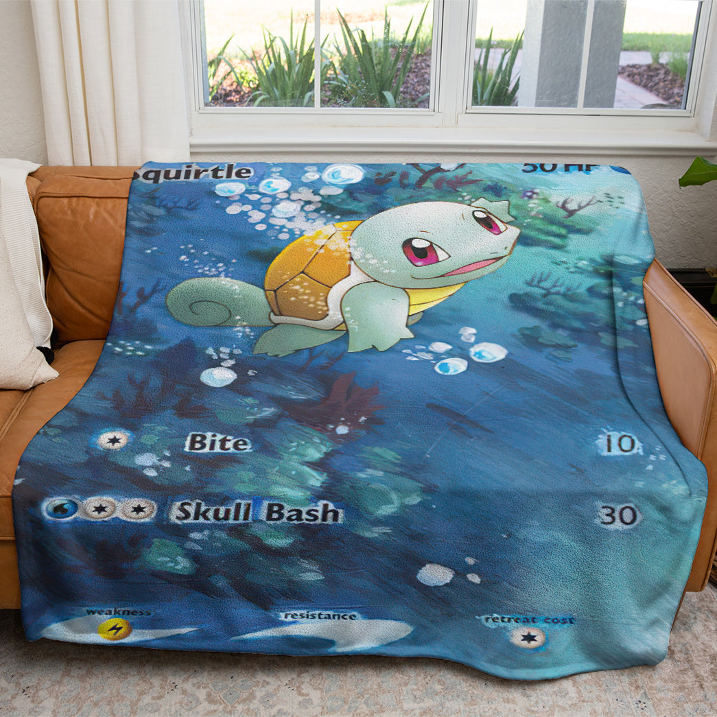 Anime PKM Painted Squirtle Custom 2-Side Printed Thicken Soft Blanket