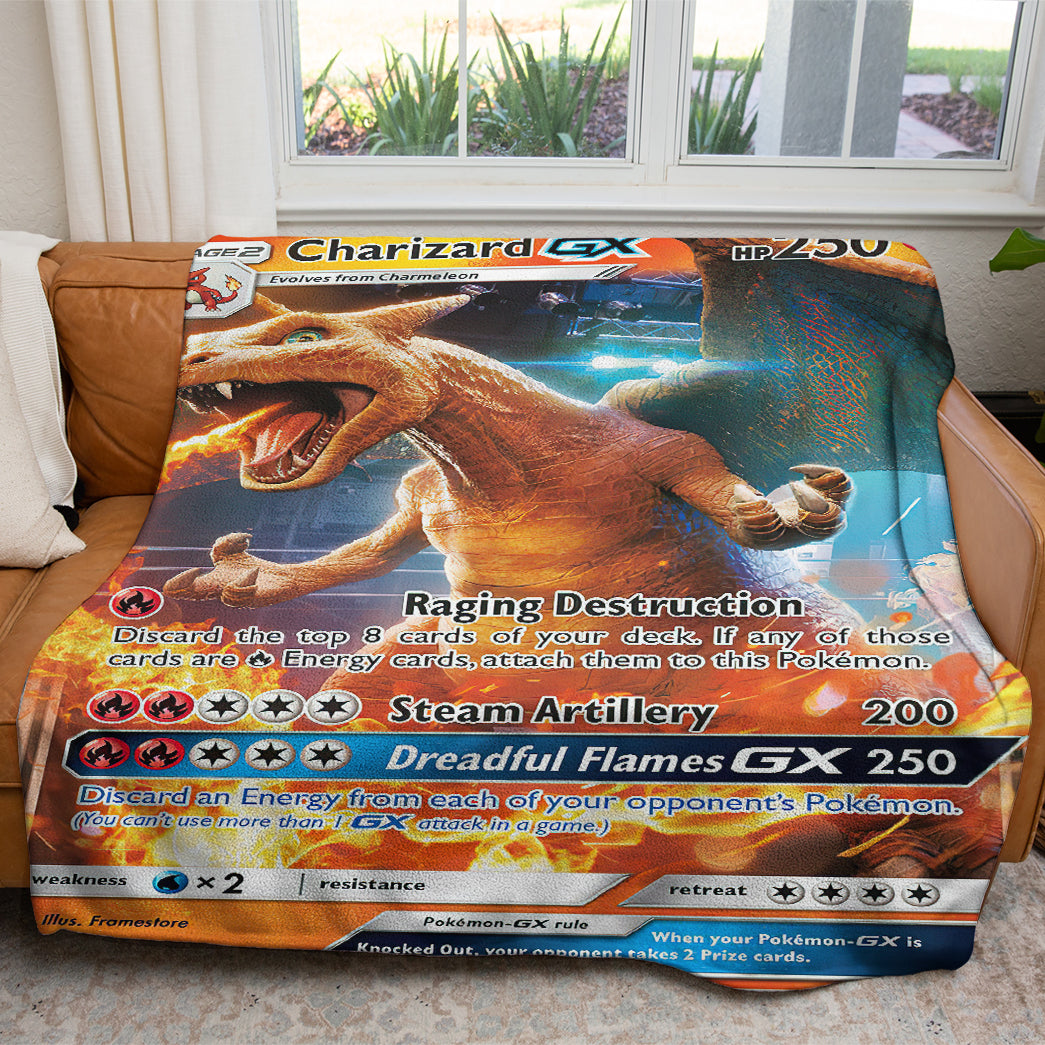 Anime PKM Charizard GX Custom 2-Side Printed Thicken Soft Blanket