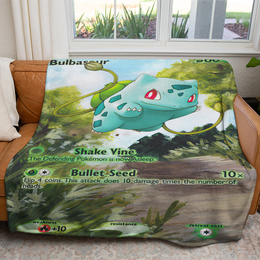 Anime PKM Painted Bulbasaur Custom 2-Side Printed Thicken Soft Blanket