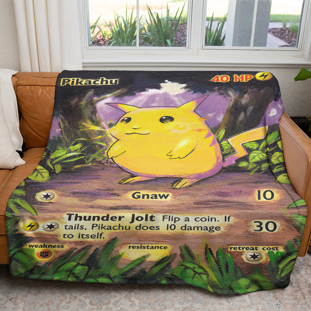 Anime PKM Painted Pikachu Custom 2-Side Printed Thicken Soft Blanket