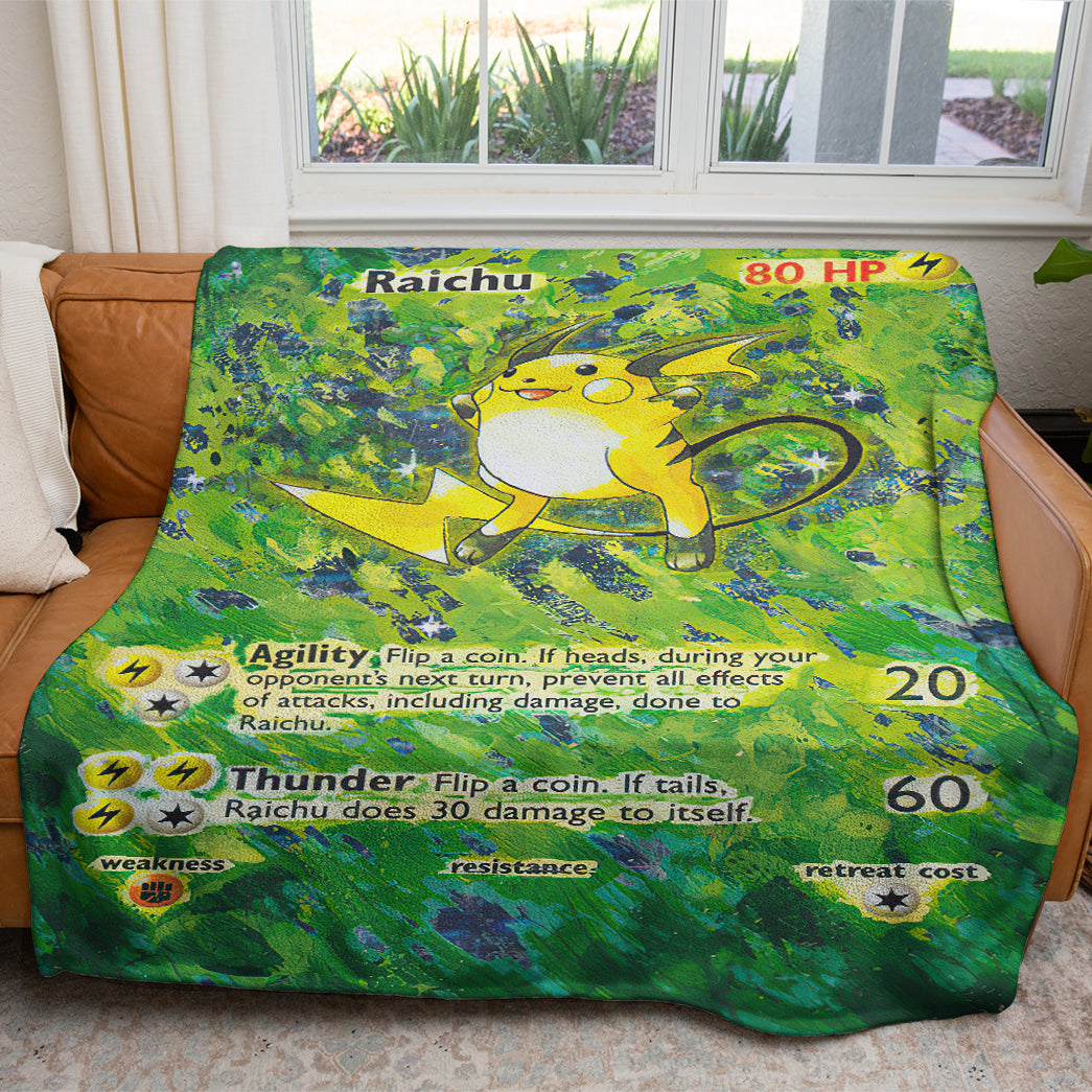 Anime PKM Painted Raichu Custom 2-Side Printed Thicken Soft Blanket