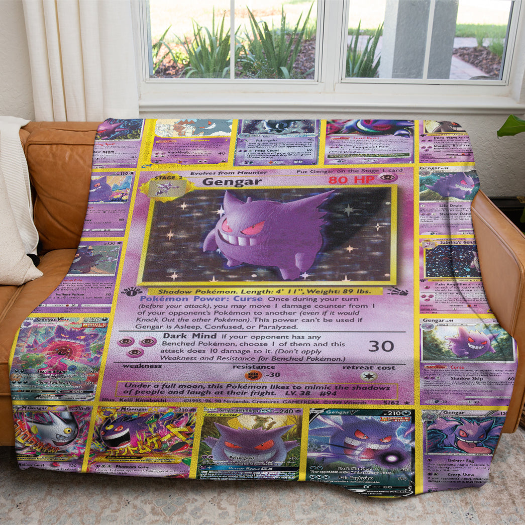 Anime PKM Gengar Cards Custom 2-Side Printed Thicken Soft Blanket