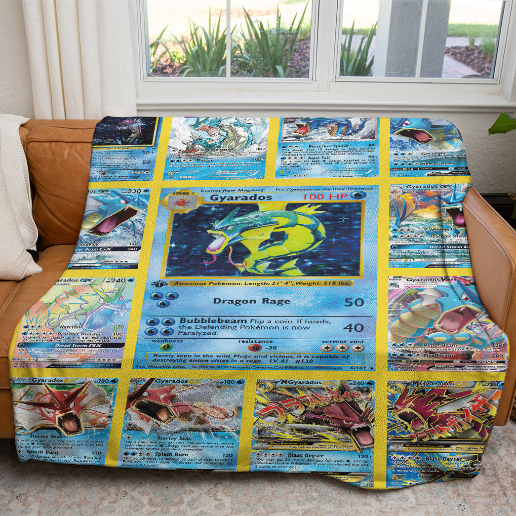 Anime PKM Gyarados Cards Version 2 Custom 2-Side Printed Thicken Soft Blanket