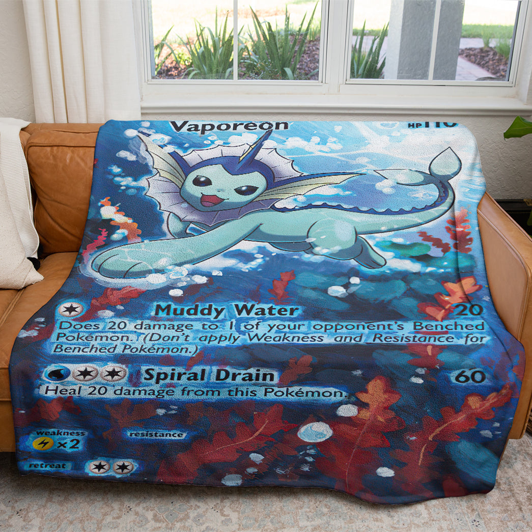 Anime PKM Painted Vaporeon Custom 2-Side Printed Thicken Soft Blanket