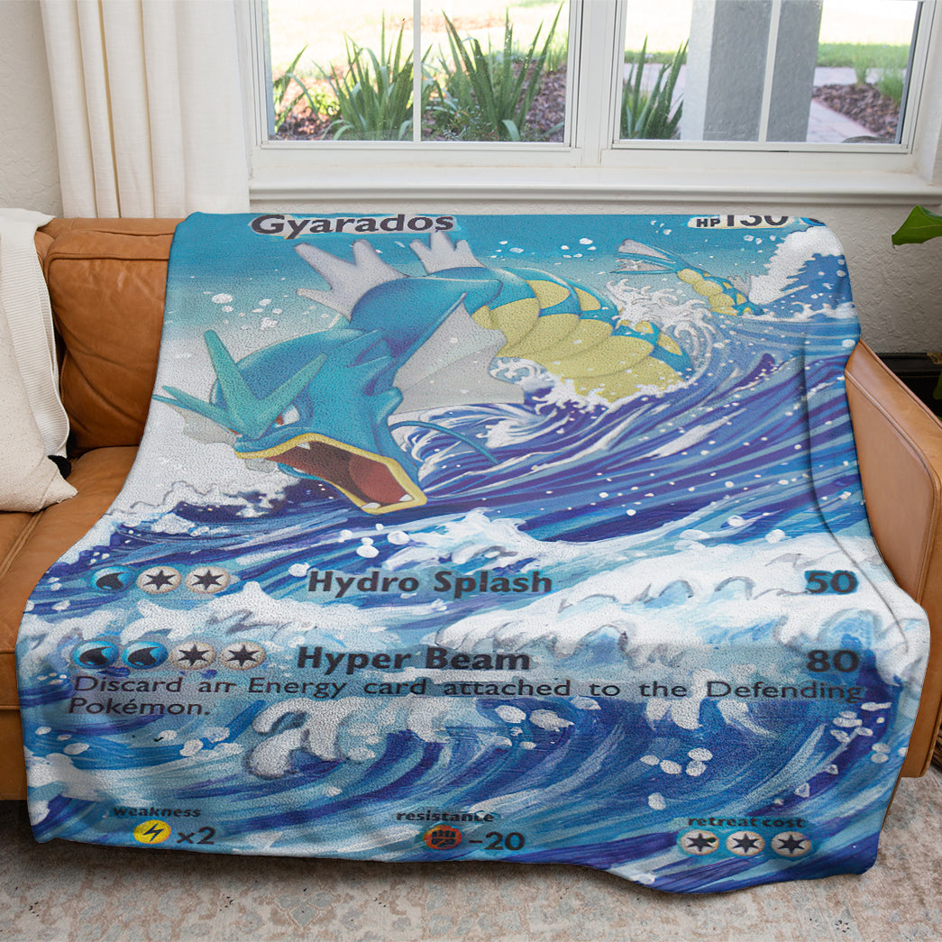 Anime PKM Painted Gyarados Custom 2-Side Printed Thicken Soft Blanket