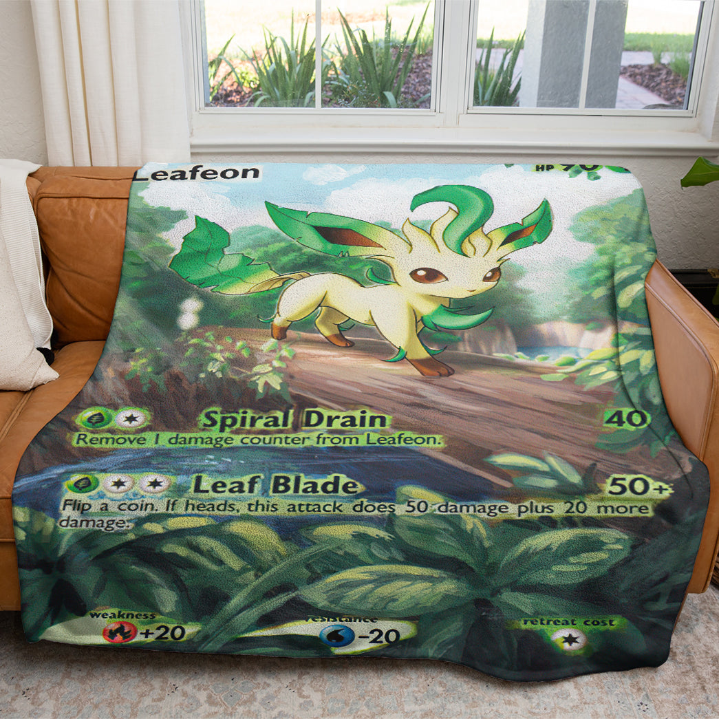 Anime PKM Painted Leafeon Custom 2-Side Printed Thicken Soft Blanket