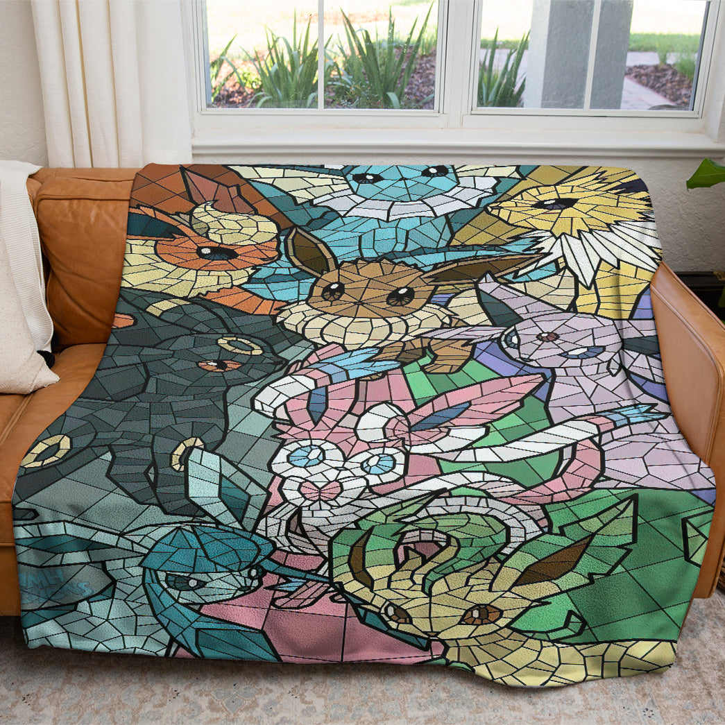 Anime PKM Eevee and Eeveelutions Custom 2-Side Printed Thicken Soft Blanket