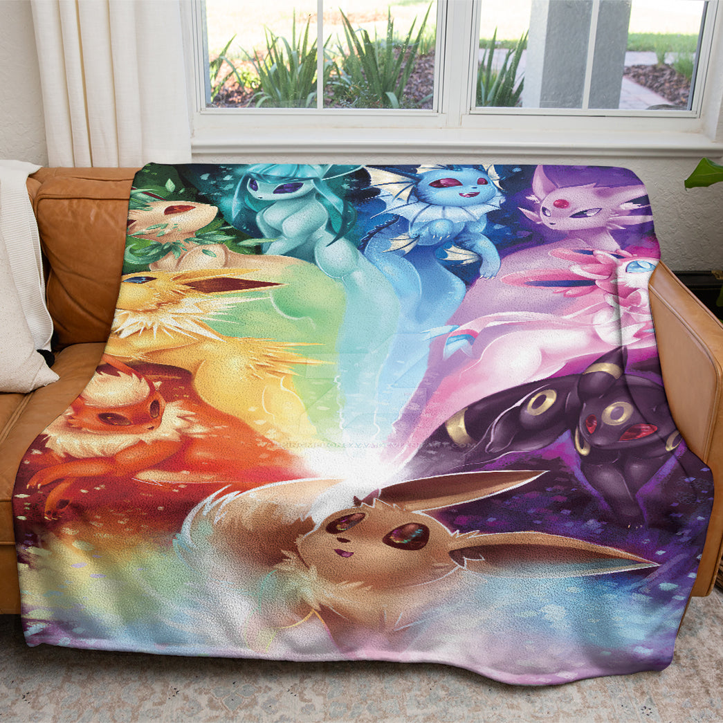 Anime PKM Eevee Rainbow Custom 2-Side Printed Thicken Soft Blanket