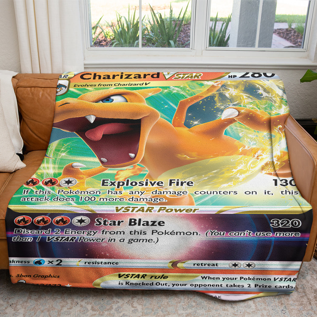 Anime PKM Charizard Vstar 2022 Custom 2-Side Printed Thicken Soft Blanket