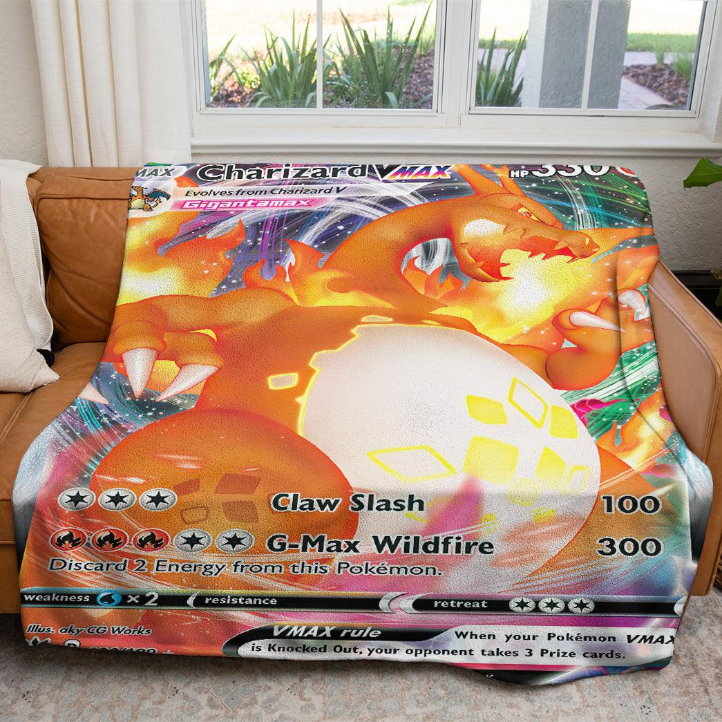 Anime PKM Charizard VMAX Darkness Ablaze Custom 2-Side Printed Thicken Soft Blanket