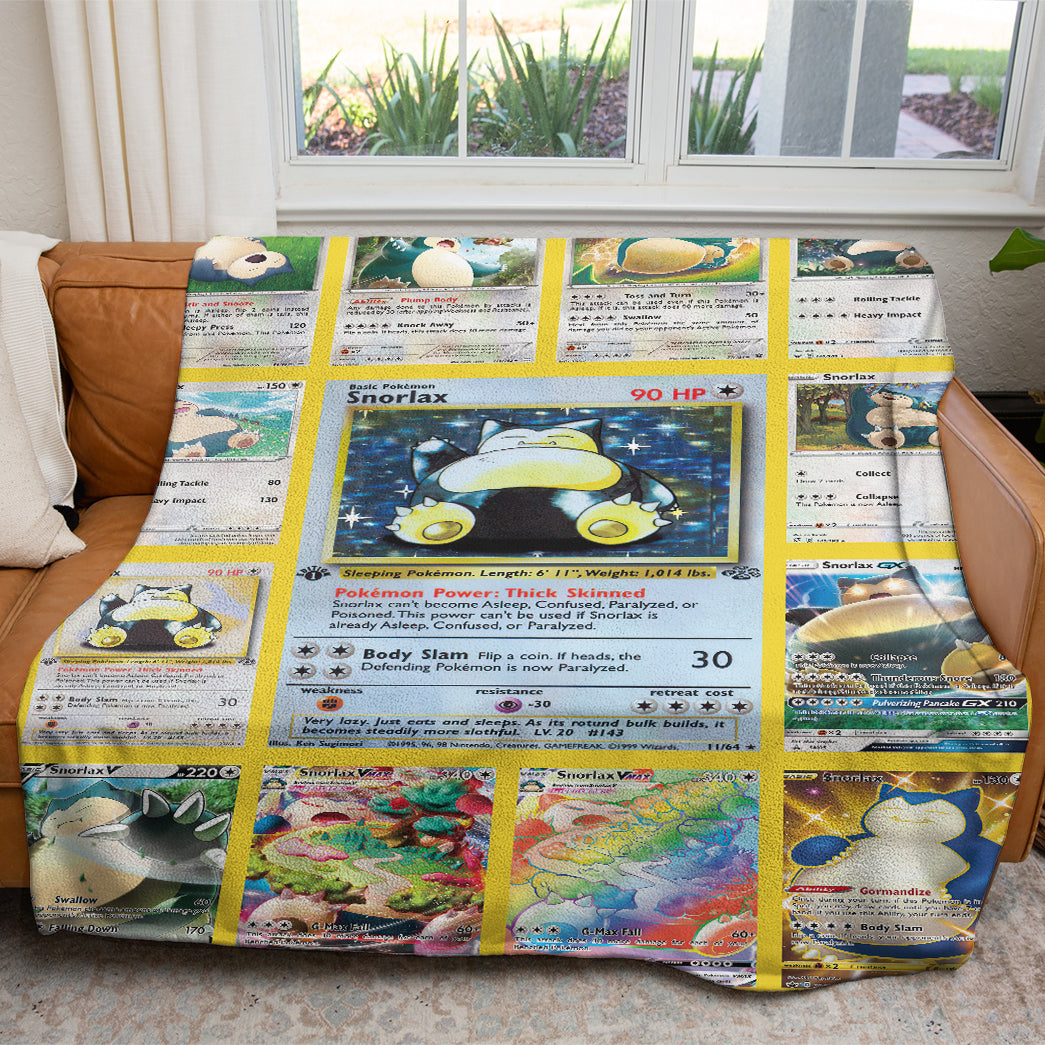 Anime PKM Snorlax Cards Version 2 Custom 2-Side Printed Thicken Soft Blanket