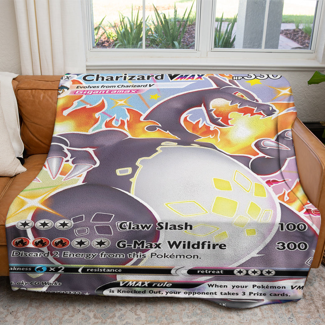 Anime PKM Charizard VMAX Shining Fates Custom 2-Side Printed Thicken Soft Blanket