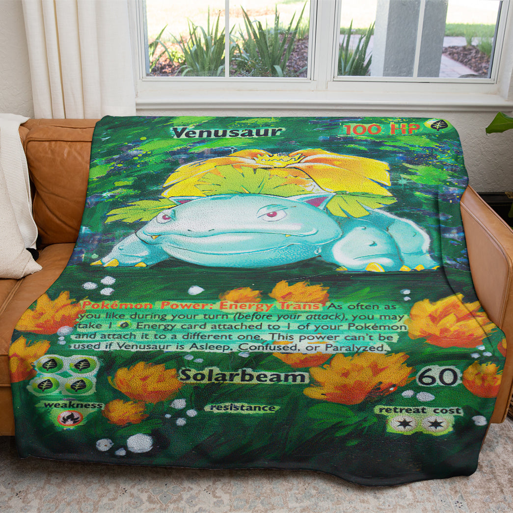 Anime PKM Painted Venusaur Custom 2-Side Printed Thicken Soft Blanket