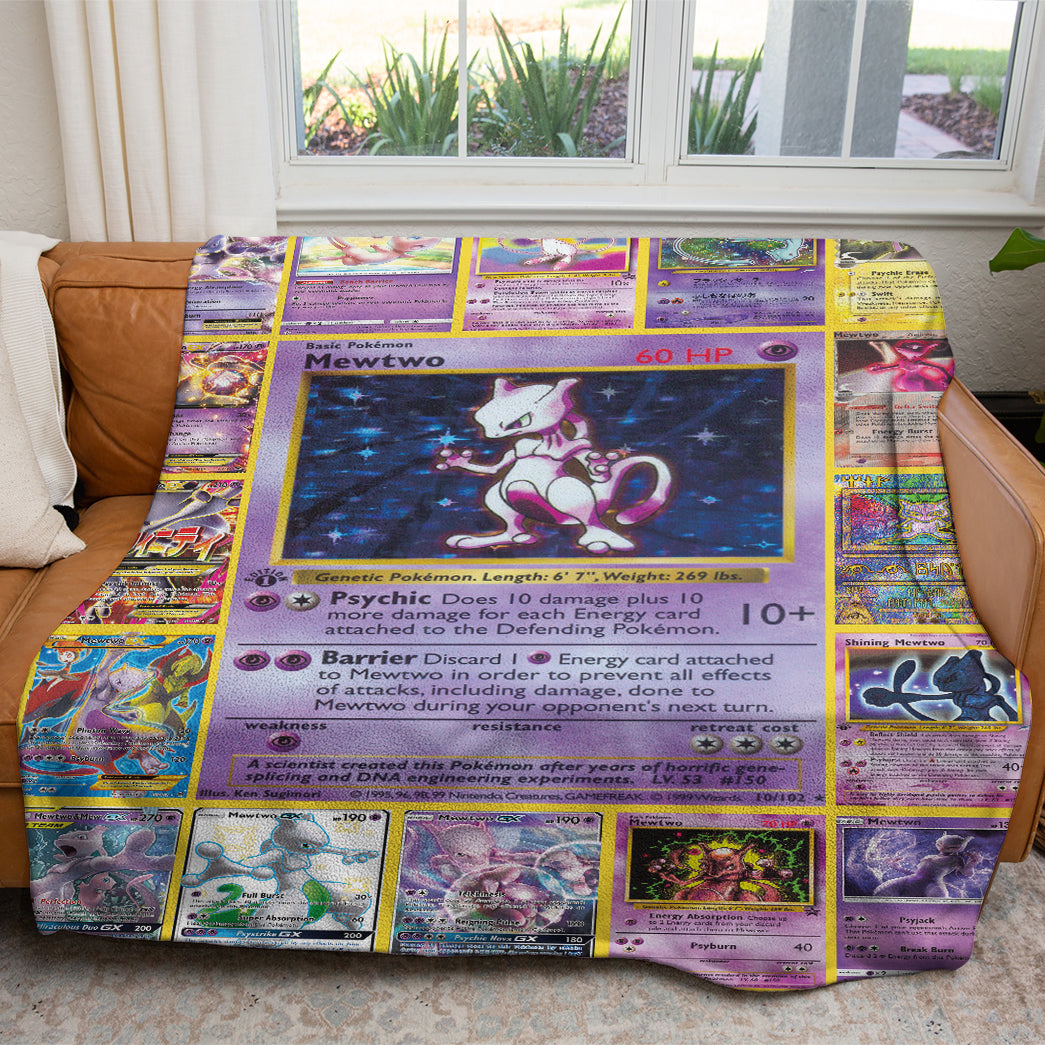 Anime PKM Mewtwo Cards Custom Woven Blanket