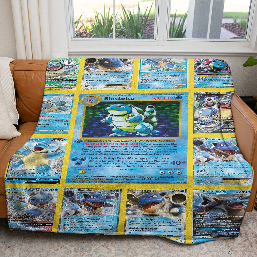 Anime PKM Blastoise Cards Version 2 Custom 2-Side Printed Thicken Soft Blanket