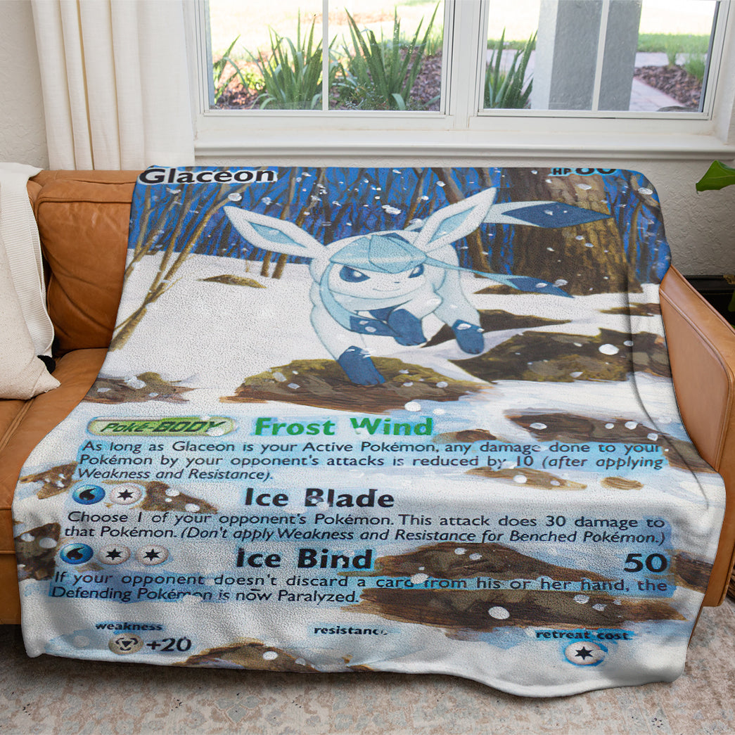 Anime PKM Painted Glaceon Custom 2-Side Printed Thicken Soft Blanket