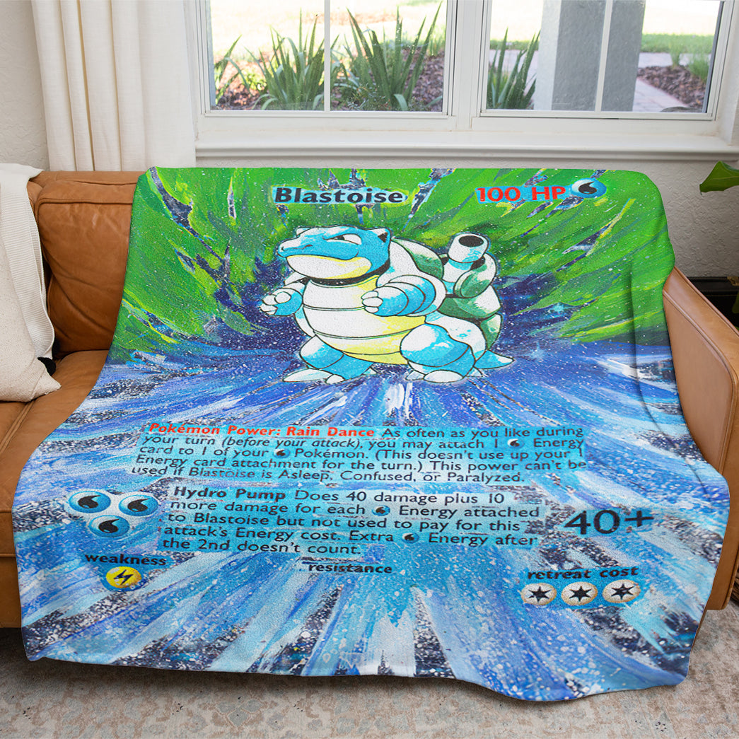 Anime PKM Painted Blastoise Custom 2-Side Printed Thicken Soft Blanket