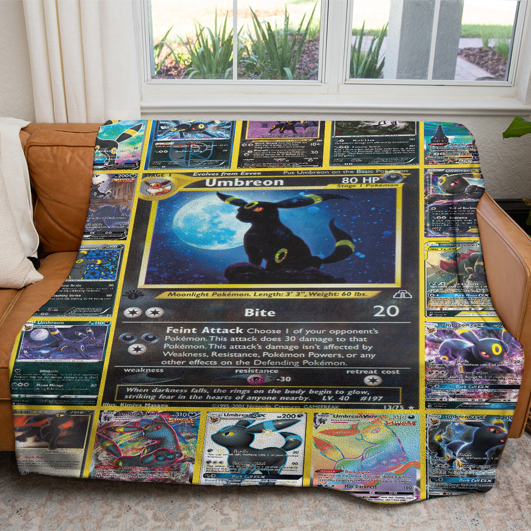 Anime PKM Umbreon Cards Custom 2-Side Printed Thicken Soft Blanket