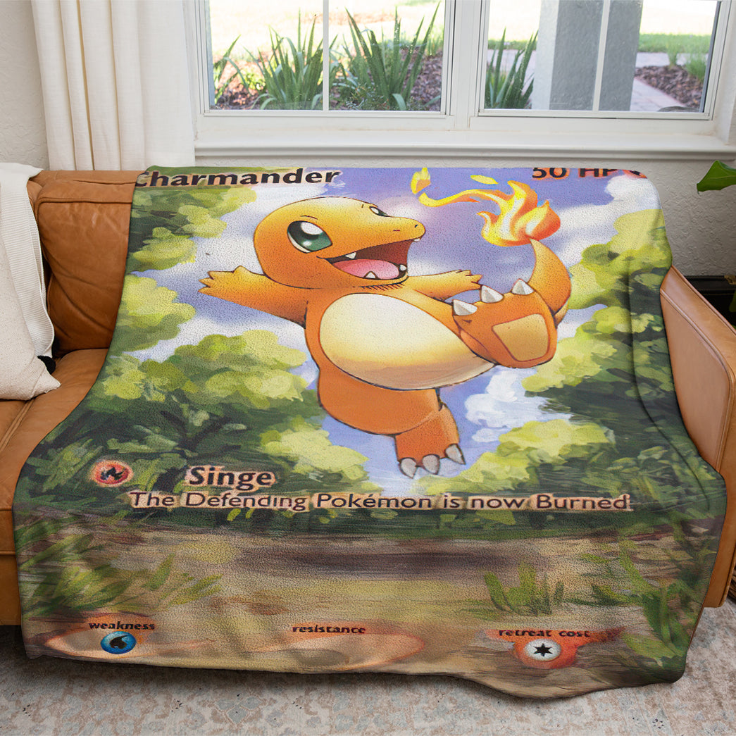 Anime PKM Painted Charmander Custom 2-Side Printed Thicken Soft Blanket